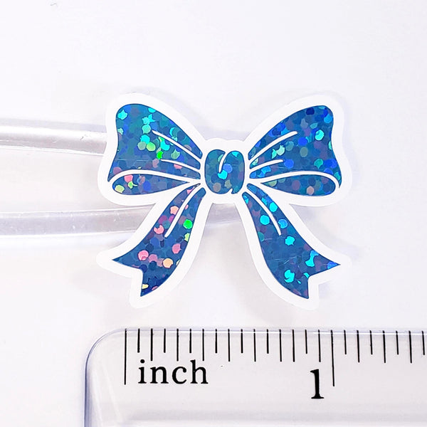 Light Blue Bow Stickers, set of 20 Sparkly Ribbon Vinyl Decals, craft supply for scrapbooking, baby boy gender reveal.