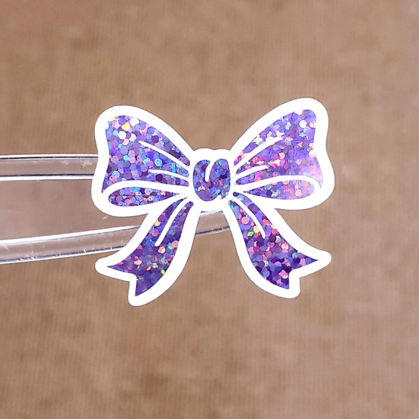 Lilac Purple Bow Stickers, set of 20 Sparkly Ribbon Vinyl Decals, craft supply for scrapbooking