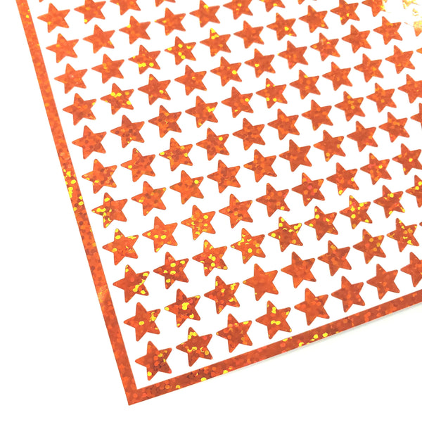 Orange Stars Sticker Sheet, set of 192 small sparkly orange star vinyl decals for teachers, planners, notecards, goal charts and journals