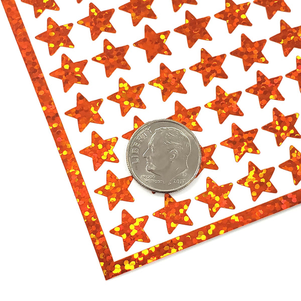 Orange Stars Sticker Sheet, set of 192 small sparkly orange star vinyl decals for teachers, planners, notecards, goal charts and journals