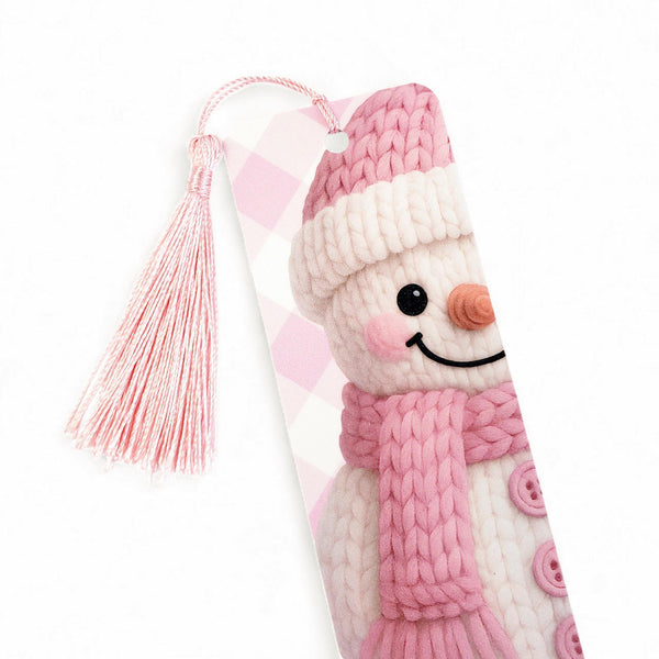 Snowman Bookmark – Pink Christmas Gift, Cozy Winter Reading, Cute Holiday Tassel Bookmark
