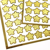Gold Star Stickers, set of 70 small golden metallic kawaii stars for cards, envelopes, invitations, laptops and crafts.