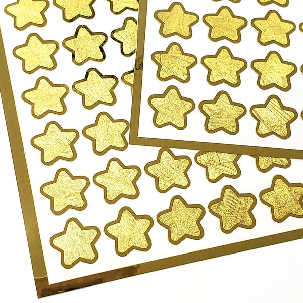 Gold Star Stickers, set of 70 small golden metallic kawaii stars for cards, envelopes, invitations, laptops and crafts.
