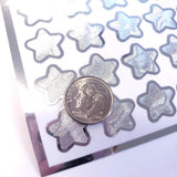 Silver Star Stickers, set of 70 small chrome silver metallic kawaii stars for cards, envelopes, invitations, laptops and crafts.
