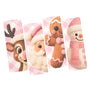 Set of 4 double-sided Christmas bookmarks. Set includes a reindeer, snowman, Santa Claus and gingerbread man bookmark.
