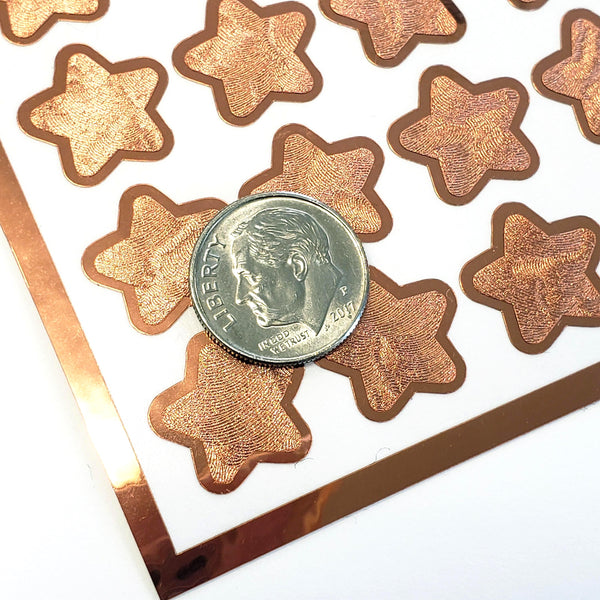 Copper Star Stickers, set of 70 small metallic kawaii stars for cards, envelopes, invitations, laptops and crafts.