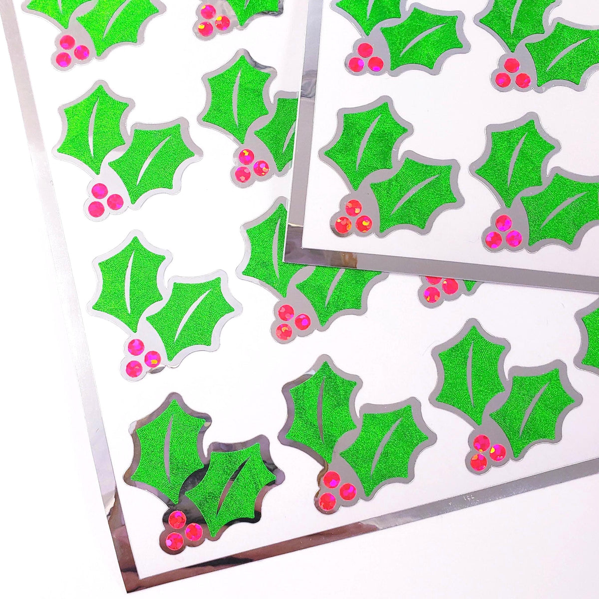 Pink and green holly sticker sheet