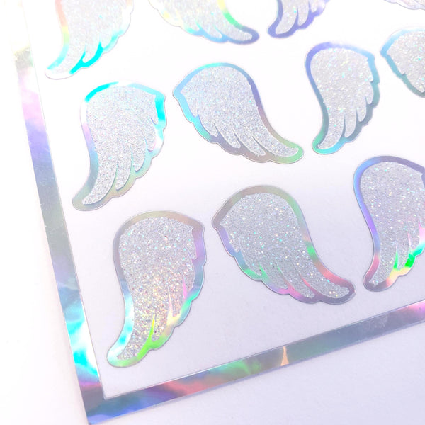 Angel Wing Stickers, set of 42, silver sparkle