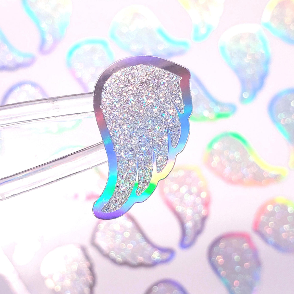 Angel Wing Stickers, set of 42, silver sparkle