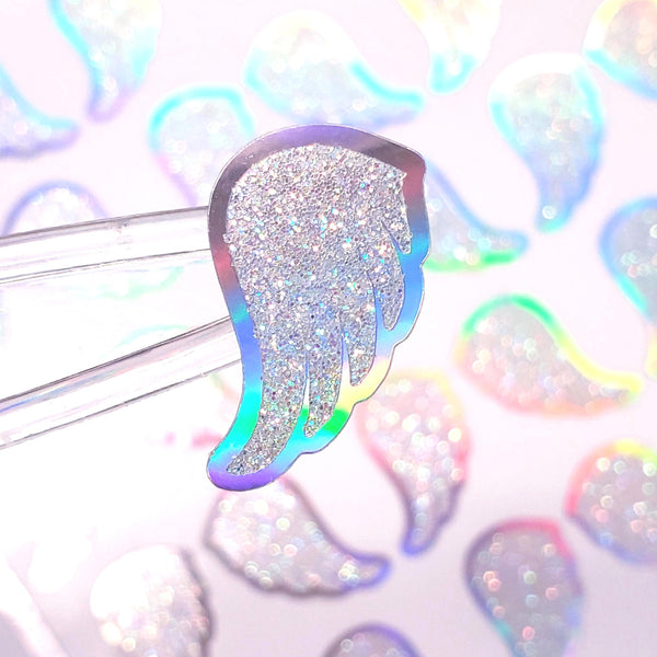 Angel Wing Stickers, set of 42, silver sparkle