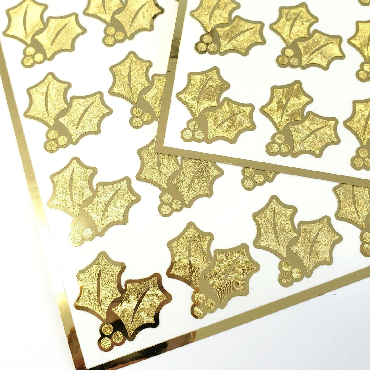 Gold Holly Leaf Stickers, Elegant Christmas Decor, Set of 20
