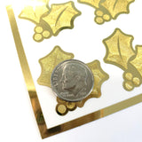 Gold Holly Leaf Stickers, Elegant Christmas Decor, Set of 20