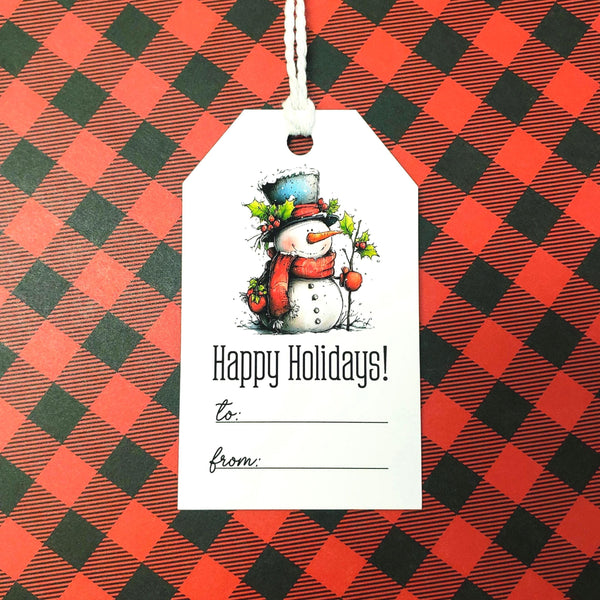 PRINTED Snowman Gift Tags, set of 10, Happy Holidays, To and From Tags for Gifts.