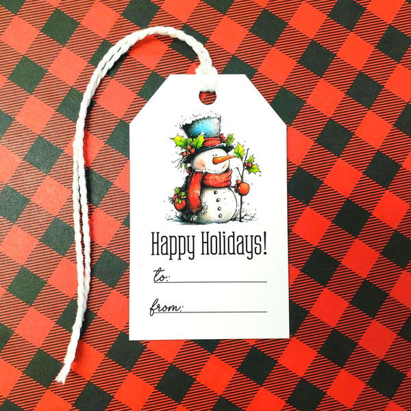 PRINTED Snowman Gift Tags, set of 10, Happy Holidays, To and From Tags for Gifts.