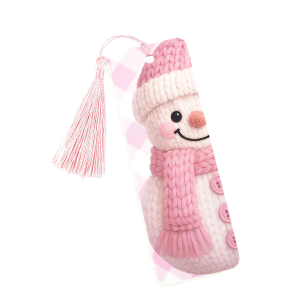 Snowman Bookmark – Pink Christmas Gift, Cozy Winter Reading, Cute Holiday Tassel Bookmark