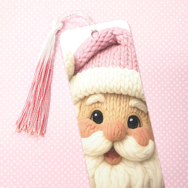 Santa Bookmark with Pink Tassel.