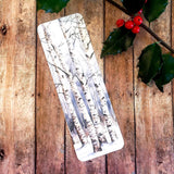 Birch Tree Bookmark, double sided printed cardstock bookmark with tassel, winter woodland landscape.