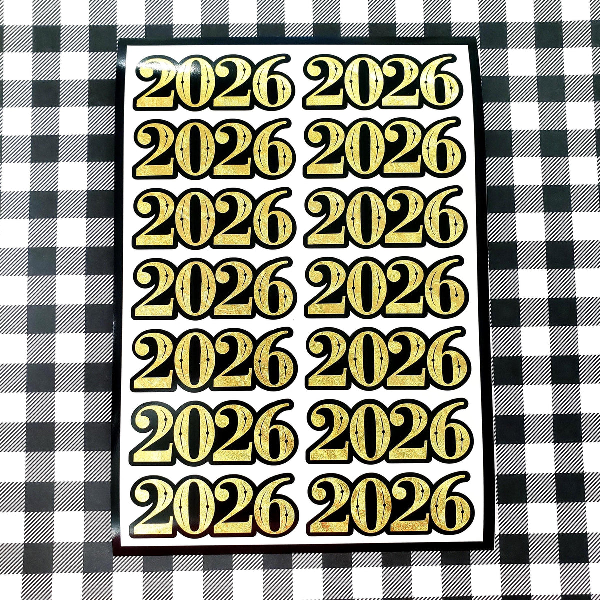 2026 Stickers for New Year's Eve Envelopes, Scrapbooking and Journals, black and gold