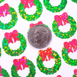 Christmas Wreath Stickers, set of 48 small green and pink wreath stickers for holiday decor, card envelopes, ornaments, gift tags and crafts
