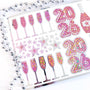 New Year 2026 Pink and Gold Champagne Sticker Sheet – Sparkly Planner Stickers