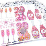 2026 Pink and Silver Champagne Sticker Sheet – Sparkly New Year Planner Stickers