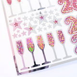 2026 Pink and Silver Champagne Sticker Sheet – Sparkly New Year Planner Stickers