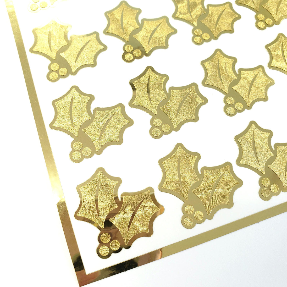 Gold Holly Leaf Stickers, Elegant Christmas Decor, Set of 20