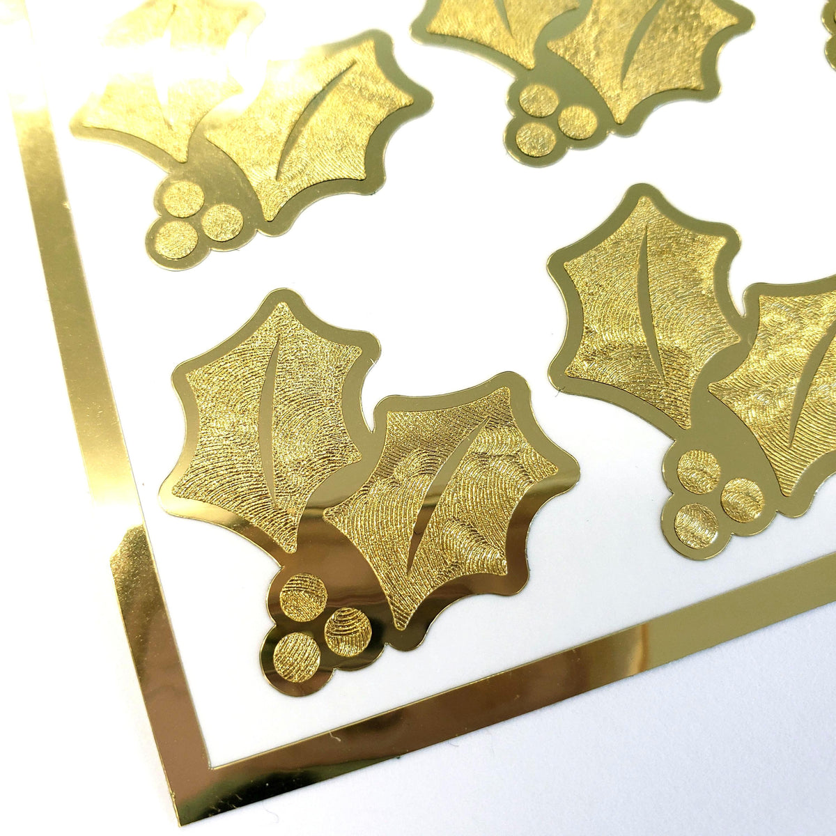 Gold Holly Leaf Stickers, Elegant Christmas Decor, Set of 20
