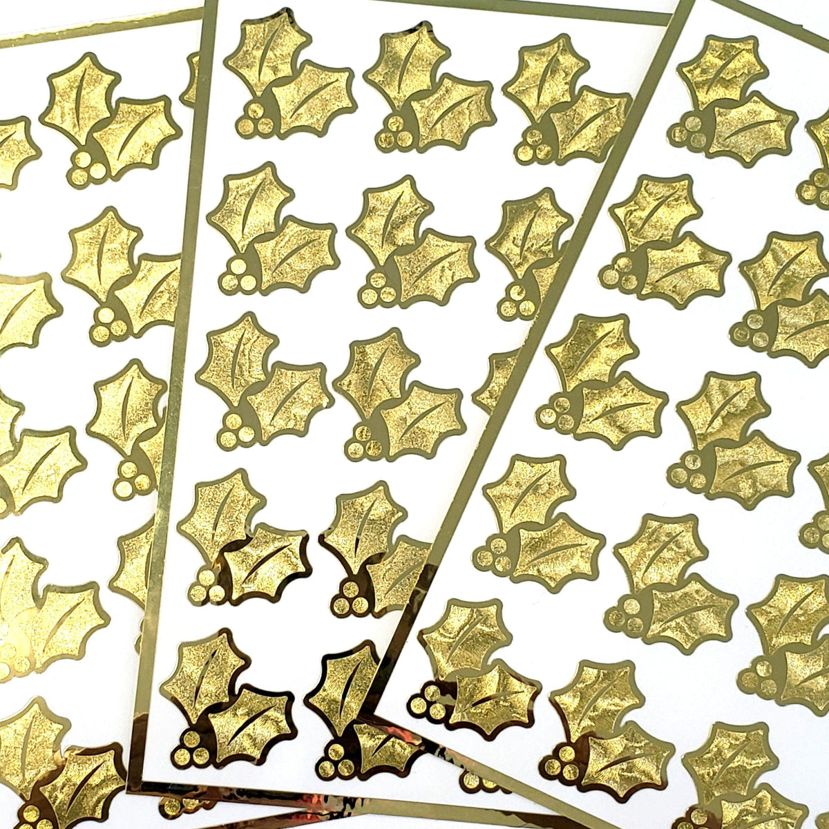 Gold Holly Leaf Stickers, Elegant Christmas Decor, Set of 20