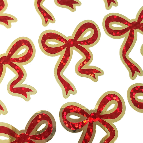 Red and Gold Coquette Bow Stickers for Christmas Cards, Set of 20
