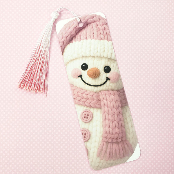 Snowman Bookmark with Pink Tassel.