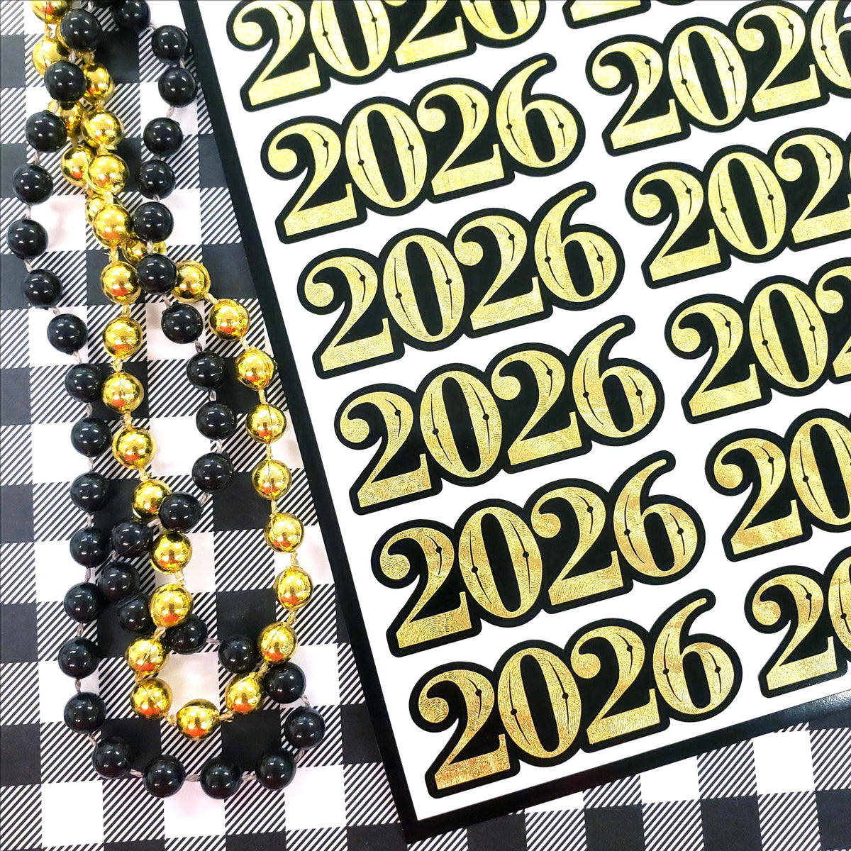 2026 Stickers for New Year's Eve Envelopes, Scrapbooking and Journals, black and gold