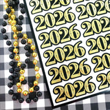 2026 Stickers for New Year's Eve Envelopes, Scrapbooking and Journals, black and gold