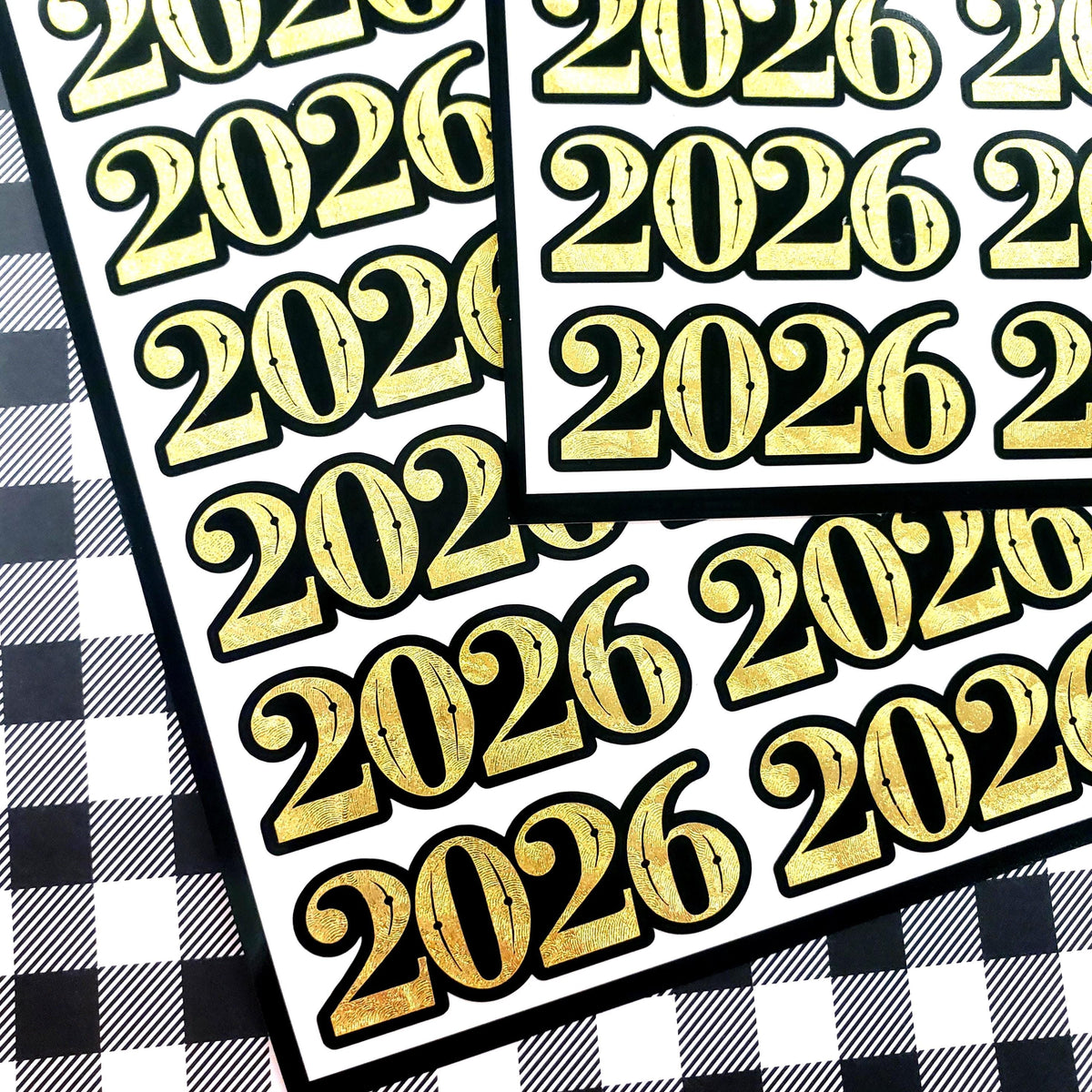 2026 Stickers for New Year's Eve Envelopes, Scrapbooking and Journals, black and gold
