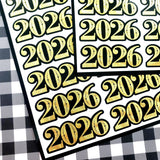 2026 Stickers for New Year's Eve Envelopes, Scrapbooking and Journals, black and gold