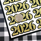 2026 Stickers for New Year's Eve Envelopes, Scrapbooking and Journals, black and gold