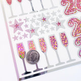 2026 Pink and Silver Champagne Sticker Sheet – Sparkly New Year Planner Stickers