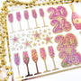 New Year 2026 Pink and Gold Champagne Sticker Sheet – Sparkly Planner Stickers