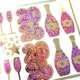 New Year 2026 Pink and Gold Champagne Sticker Sheet – Sparkly Planner Stickers