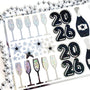 2026 Black and Silver Champagne Sticker Sheet – Sparkly New Year Planner Stickers
