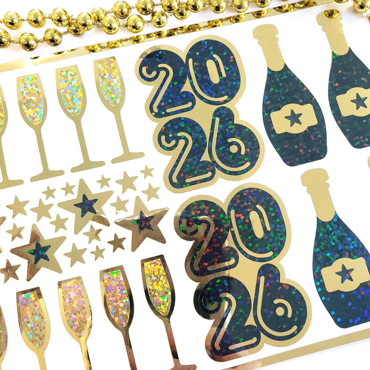 2026 Black and Gold Champagne Sticker Sheet – Sparkly New Year Planner Stickers