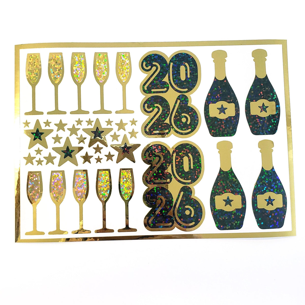 2026 Black and Gold Champagne Sticker Sheet – Sparkly New Year Planner Stickers