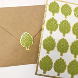 Artichoke Stickers, set of 16, gold and green vegetable vinyl decals.