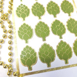 Artichoke Stickers, set of 16, gold and green vegetable vinyl decals.
