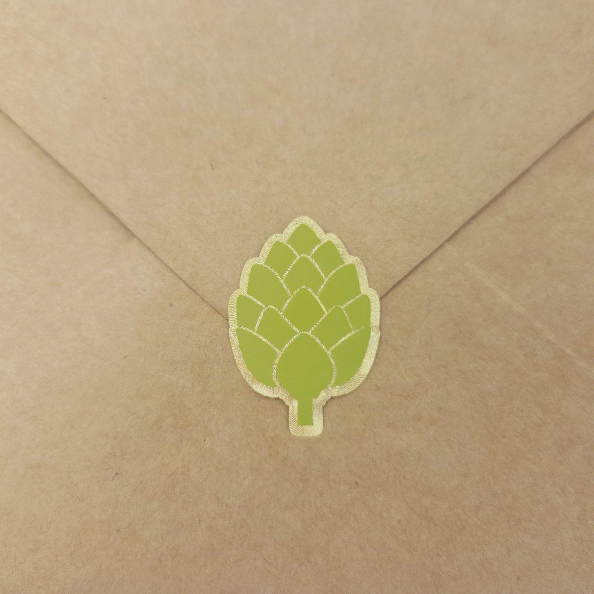 Artichoke Stickers, set of 16, gold and green vegetable vinyl decals.