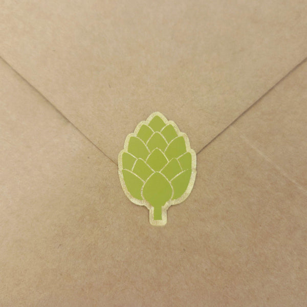 Artichoke Stickers, set of 16, gold and green vegetable vinyl decals.