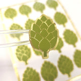 Artichoke Stickers, set of 16, gold and green vegetable vinyl decals.
