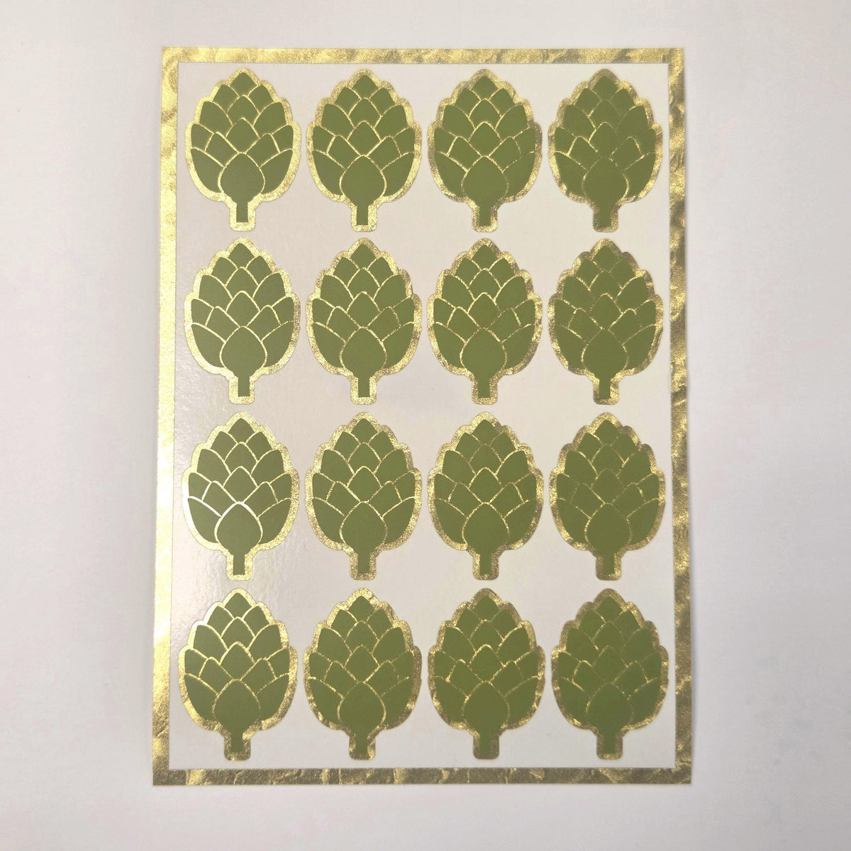 Artichoke Stickers, set of 16, gold and green vegetable vinyl decals.