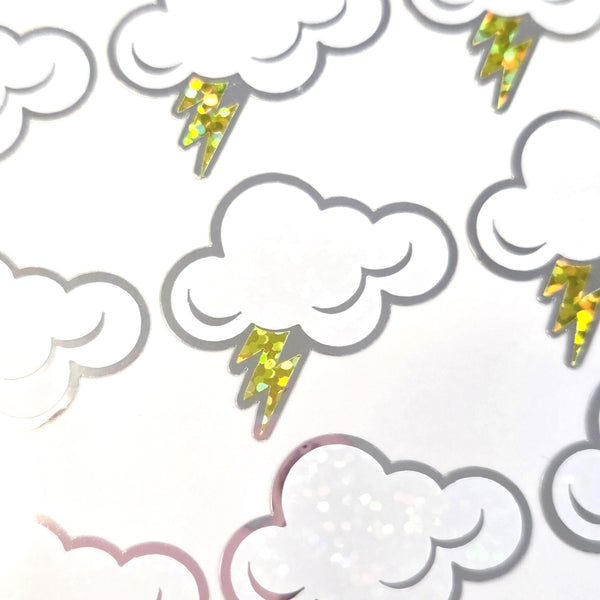 Cloud Stickers, sheet of 20 thunderstorm vinyl decals with lightning bolt, daily weather tracker, school science project, 2026 new design.