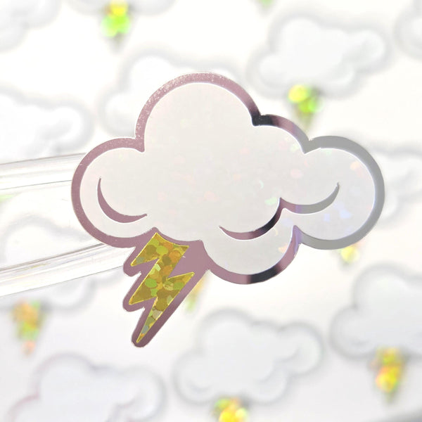 Cloud Stickers, sheet of 20 thunderstorm vinyl decals with lightning bolt, daily weather tracker, school science project, 2026 new design.